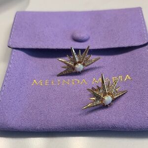 Melinda Maria Gold and White Opal Starburst Earrings